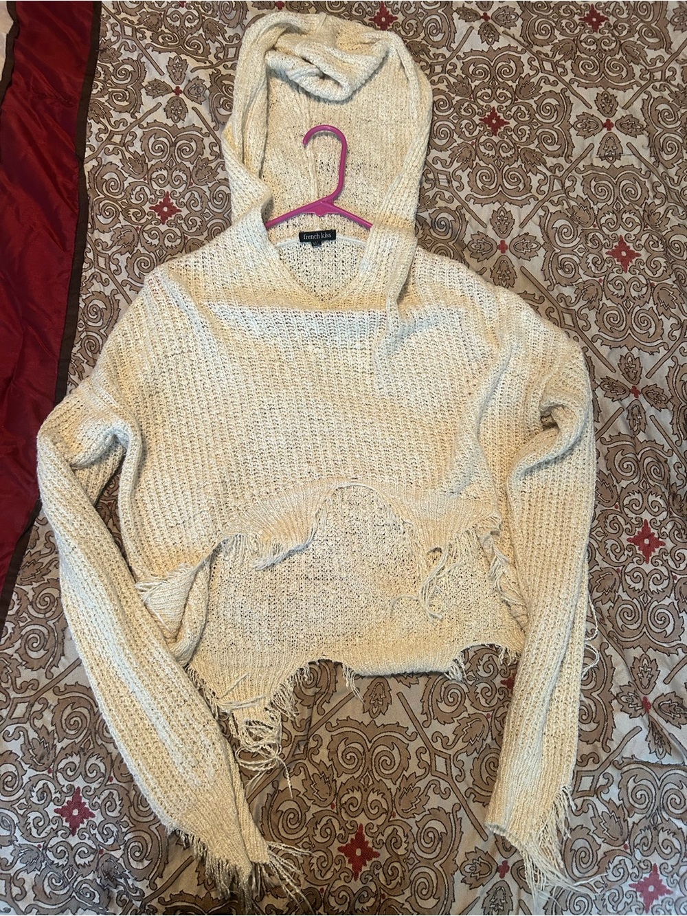 Women Cream Knit Hoodie Sweater m/l